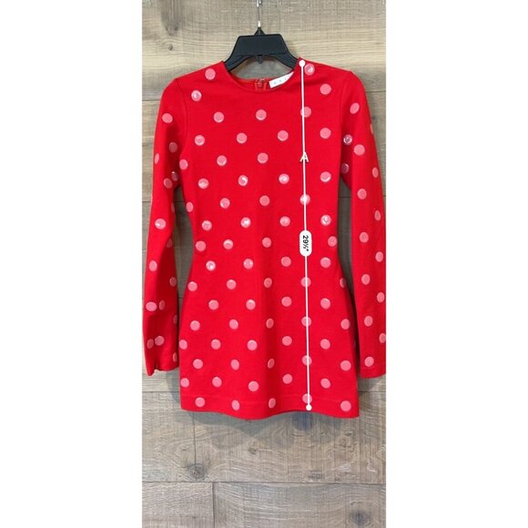 NWOT AREA POLKA DOT LONG SLEEVE MINI RED DRESS SIZE S - Picture 10 of 14